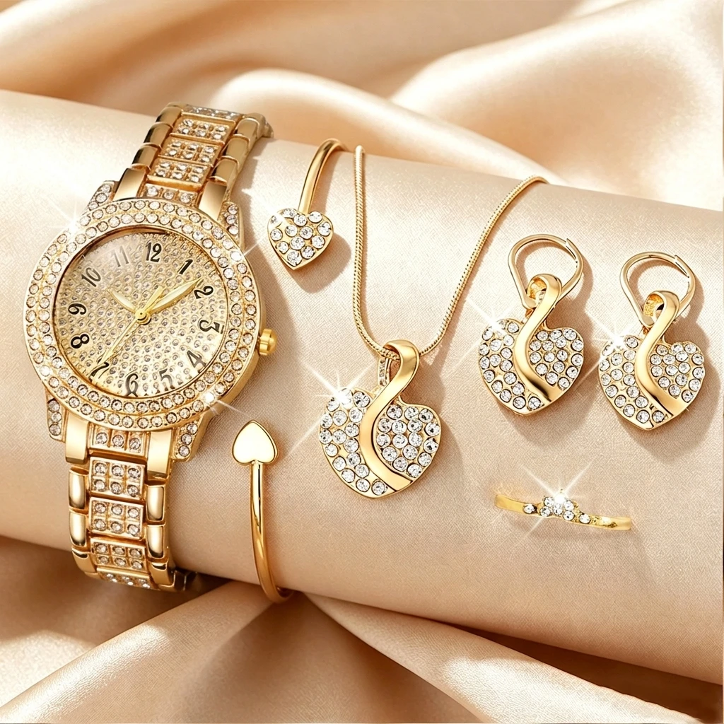 Luxury Watch Kit - 6PCS Fashion Rhinestone Women Watch Heart