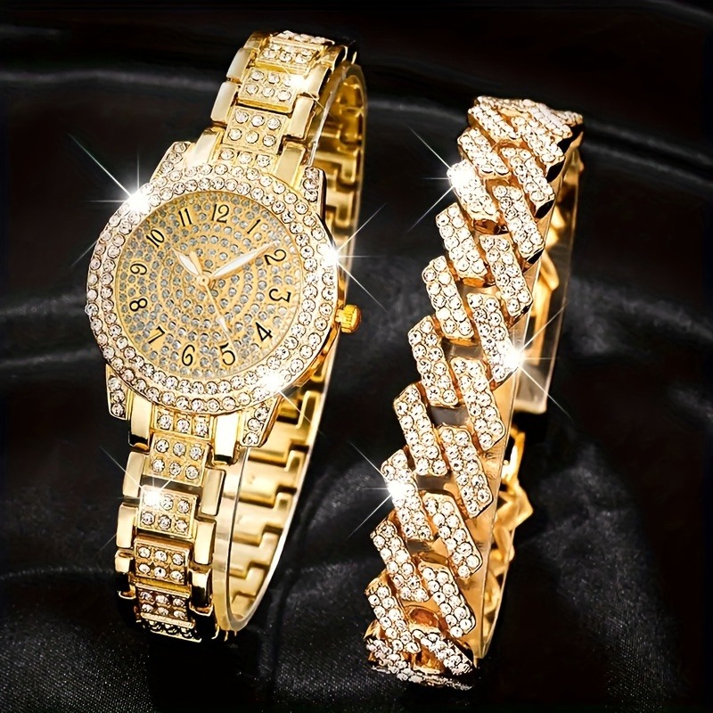 2PCS Luxury Diamond Women's Wa - Luxury Watch Arabic 评论和价格