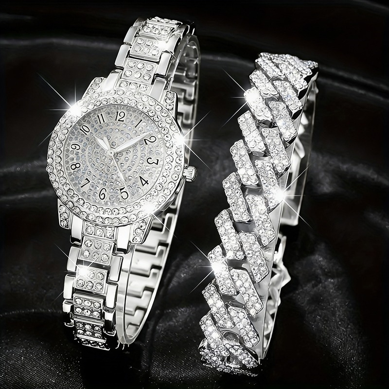 2PCS Luxury Diamond Women's Wa - Luxury Watch Arabic 评论和价格