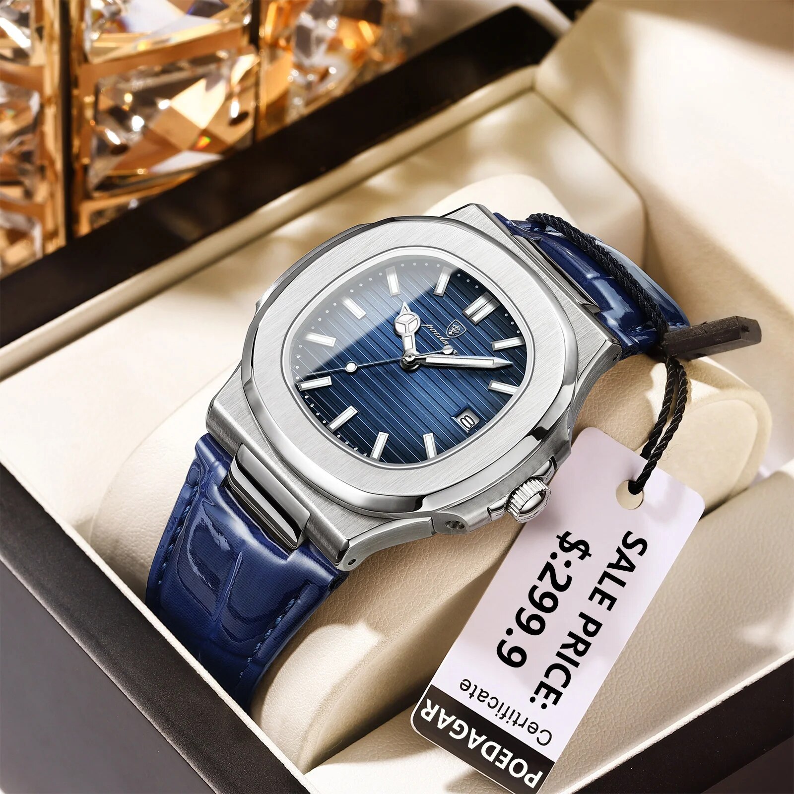 POEDAGAR Top Luxury Square Man - Luxury Watch Holder 评论和价格