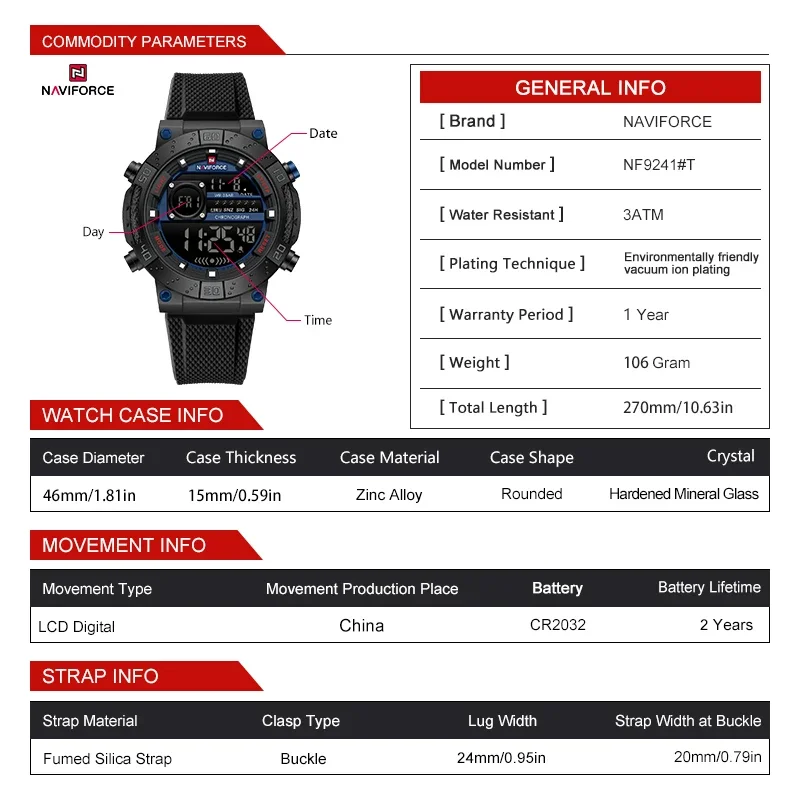 NAVIFORCE New LCD Digital Spor - Field Watch Military 评论和价格